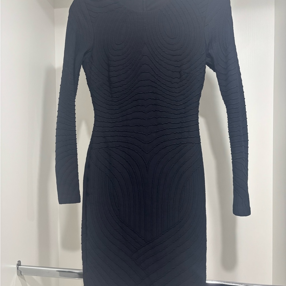 bebe Black Textured Wave-Pattern Long Sleeve MIDI Dress S - Picture 8 of 8